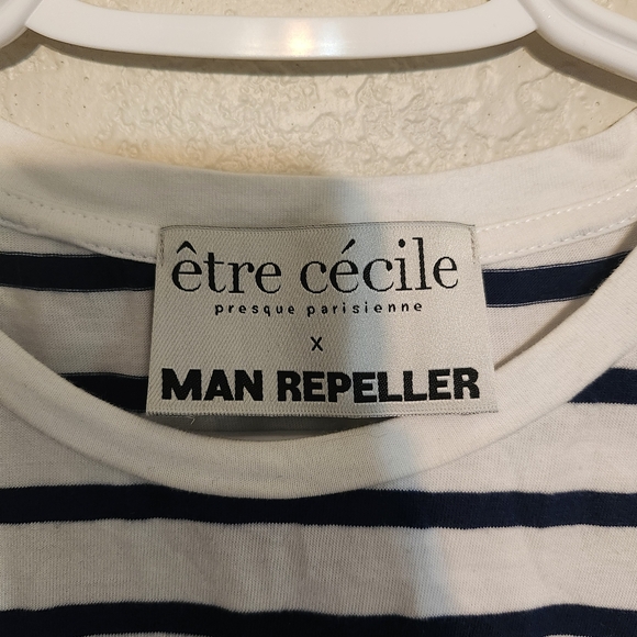 ÊTRE CÉCILE X MAN REPELLER Collection  Striped Tee Boob Pocket Cotton Large - Picture 3 of 6